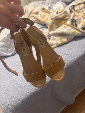 Steve Madden Mustard/Tan Ankle-Strap Open-Toe Heels